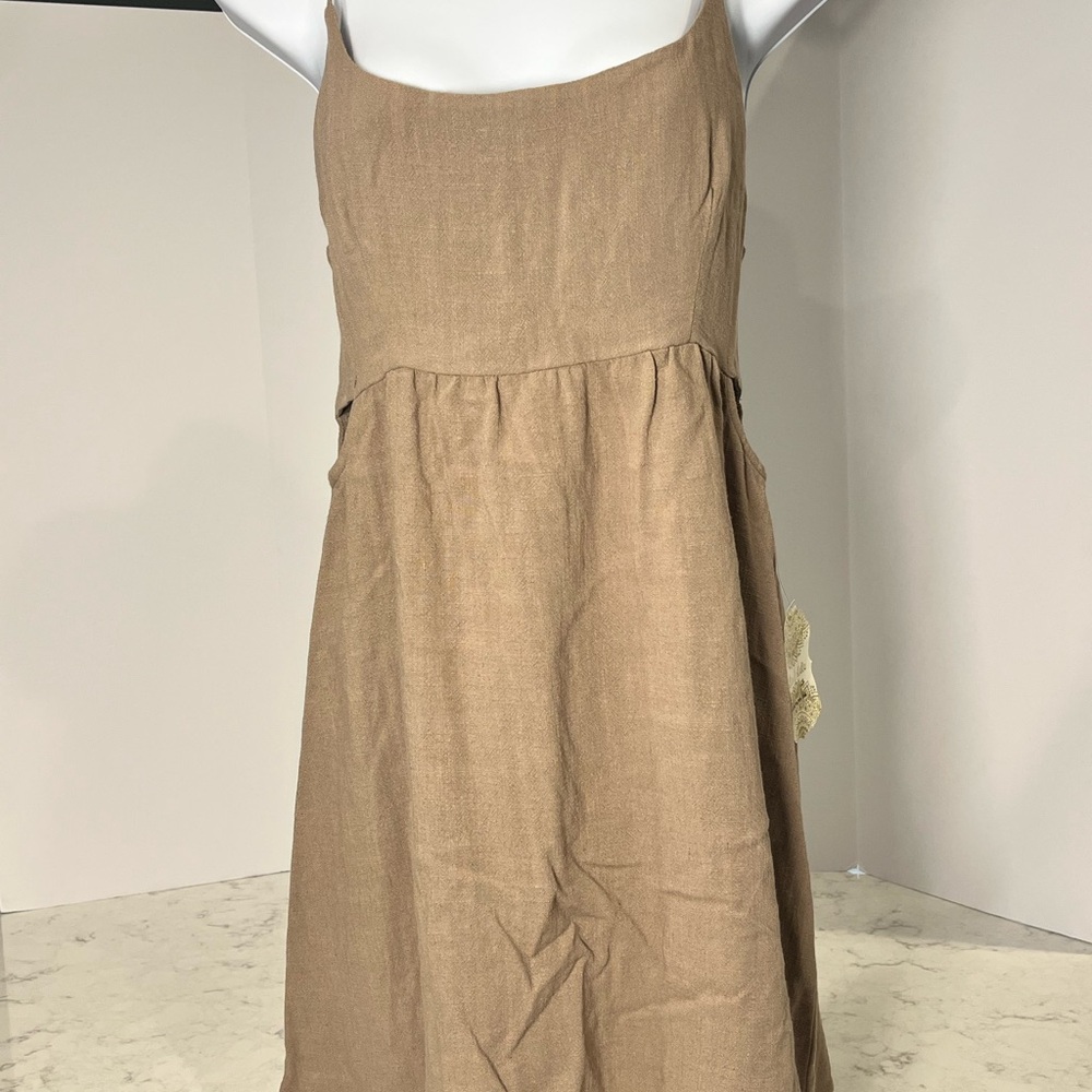 Altar'd State Tan Linen-Blend Spaghetti Strap Mini Dress